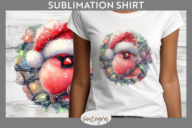 Christmas Cardinal Entangled in Lights T-shirt Sublimation Sublimation Sintegra 