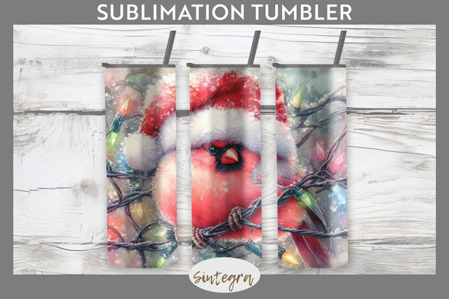 Christmas Cardinal Entangled in Lights Tumbler Sublimation 20 oz Skinny Sublimation Sintegra 