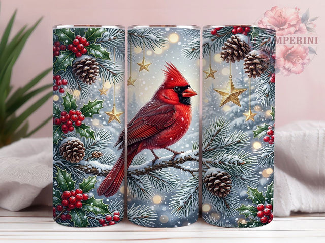 Christmas Cardinal Holly Star 20oz Tumbler, Christmas Cardinal, Cardinal Holly, Winter Cardinal, Cardinal Tumbler Wrap, Holly Berry Tumbler, Cardinal PNG, 20oz Tumbler Wrap Sublimation Li Zamperini 