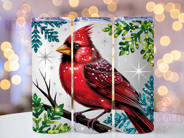 Christmas Cardinal Snowflake Tumbler, Winter Snowflake Wrap, Holiday Bird Mug Design, Sublimation Wrap, Festive Drinkware, Winter Gift Idea, Sparkly Christmas Cup Sublimation SvggirlplusArt 