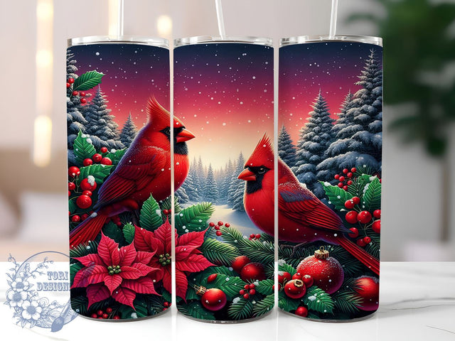 Christmas Cardinal Tumbler, 20oz Sublimation Wrap, Holiday Drinkware, Winter Decor, Bird Lover Gift, Festive Tumbler Design, Digital Download Sublimation ToriDesigns 