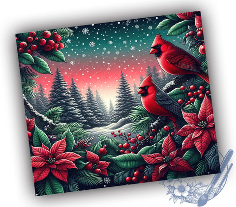 Christmas Cardinal Tumbler, 20oz Sublimation Wrap, Holiday Drinkware, Winter Decor, Bird Lover Gift, Festive Tumbler Design, Digital Download Sublimation ToriDesigns 