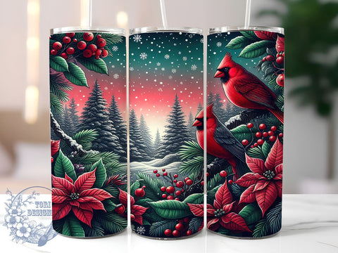 Christmas Cardinal Tumbler, 20oz Sublimation Wrap, Holiday Drinkware, Winter Decor, Bird Lover Gift, Festive Tumbler Design, Digital Download Sublimation ToriDesigns 