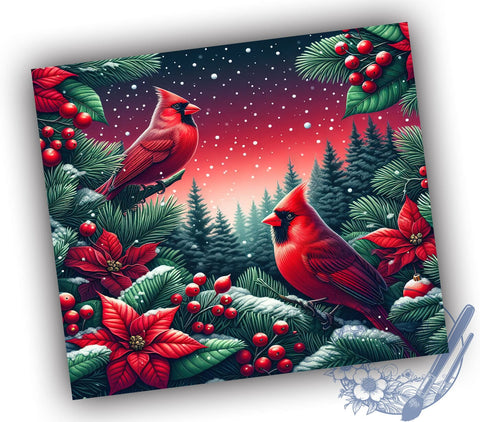 Christmas Cardinal Tumbler, 20oz Sublimation Wrap, Holiday Drinkware, Winter Decor, Bird Lover Gift, Festive Tumbler Design, Digital Download Sublimation ToriDesigns 