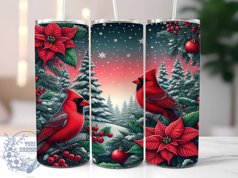 Christmas Cardinal Tumbler, 20oz Sublimation Wrap, Holiday Drinkware, Winter Decor, Bird Lover Gift, Festive Tumbler Design, Digital Download Sublimation ToriDesigns 