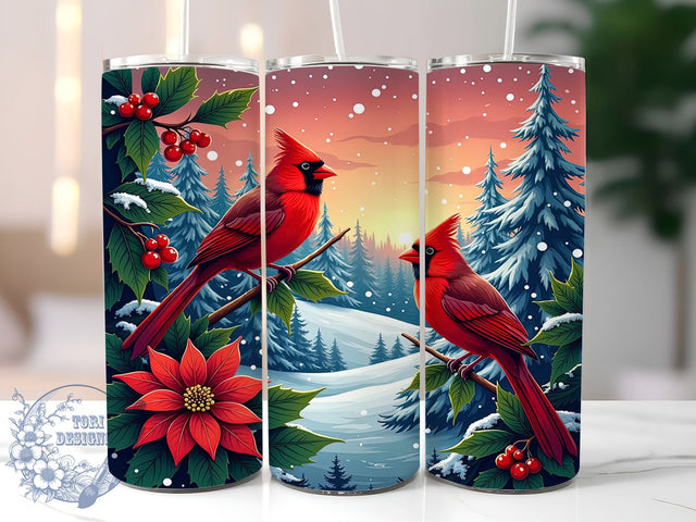 Christmas Cardinal Tumbler, 20oz Sublimation Wrap, Holiday Drinkware, Winter Decor, Bird Lover Gift, Festive Tumbler Design, Digital Download Sublimation ToriDesigns 