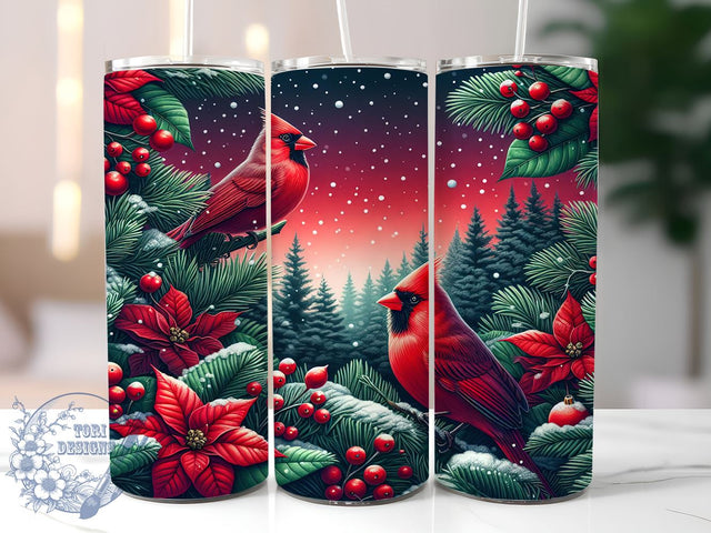Christmas Cardinal Tumbler, 20oz Sublimation Wrap, Holiday Drinkware, Winter Decor, Bird Lover Gift, Festive Tumbler Design, Digital Download Sublimation ToriDesigns 