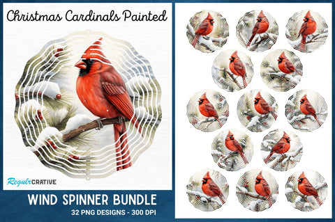 Christmas Cardinals Painted Wind Spinner Sublimation Design Sublimation Regulrcrative 