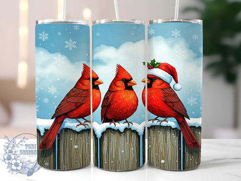 Christmas Cardinals Tumbler Wrap, Red Cardinals Tumbler, Christmas Design, 20oz Wrap, Sublimation Design, Holiday Drinkware, Winter Tumbler, Bird Lover Gift Sublimation ToriDesigns 