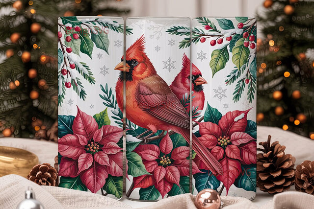 Christmas Cardinals Tumbler Wrap Sublimation DesignSVG 