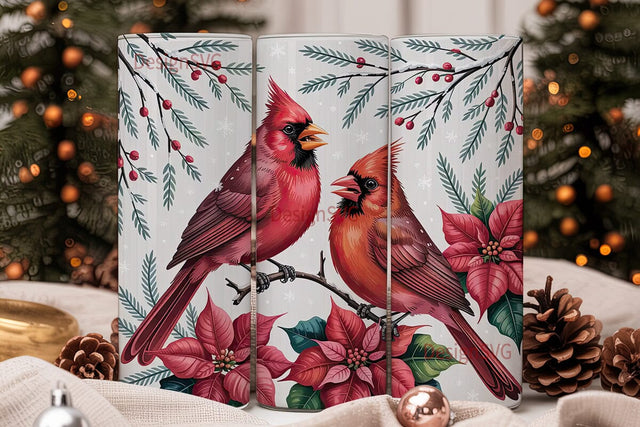 Christmas Cardinals Tumbler Wrap Sublimation DesignSVG 