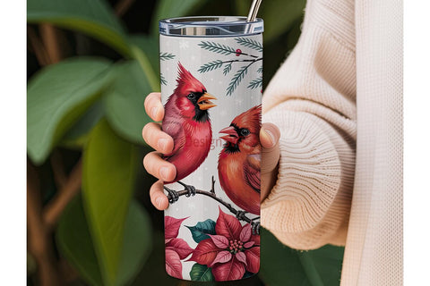 Christmas Cardinals Tumbler Wrap Sublimation DesignSVG 