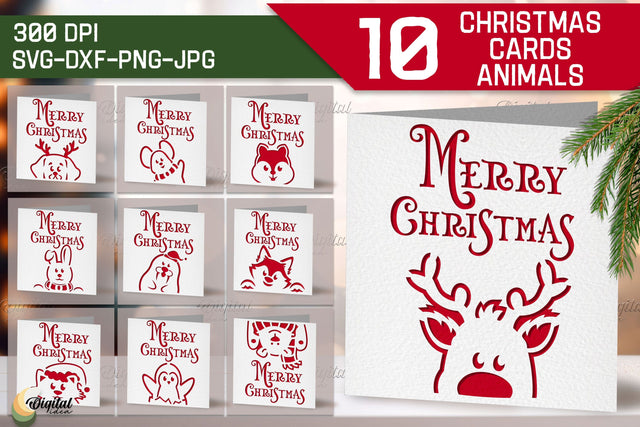 Christmas Cards Animals Bundle. Xmas Paper Design 3D Paper Evgenyia Guschina 