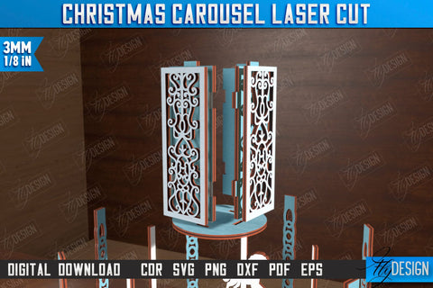 Christmas Carousel Laser Cut | Christmas Decorations | Holiday | Winter Patterns | CNC File SVG Fly Design 