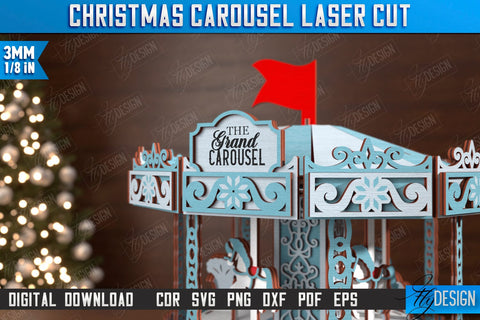 Christmas Carousel Laser Cut | Christmas Decorations | Holiday | Winter Patterns | CNC File SVG Fly Design 
