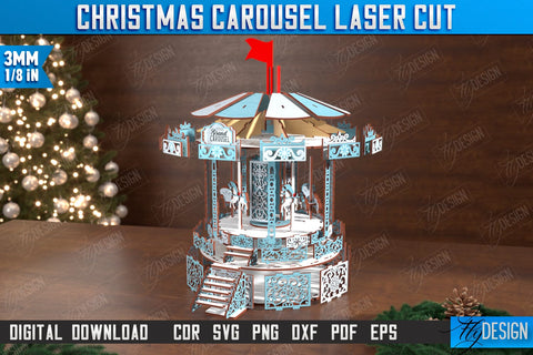 Christmas Carousel Laser Cut | Christmas Decorations | Holiday | Winter Patterns | CNC File SVG Fly Design 