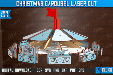 Christmas Carousel Laser Cut | Christmas Decorations | Holiday | Winter Patterns | CNC File SVG Fly Design 
