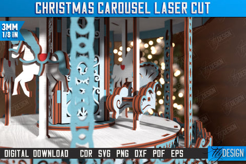 Christmas Carousel Laser Cut | Christmas Decorations | Holiday | Winter Patterns | CNC File SVG Fly Design 