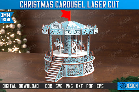 Christmas Carousel Laser Cut | Christmas Decorations | Holiday | Winter Patterns | CNC File SVG Fly Design 