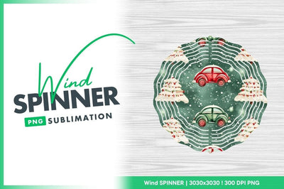 Christmas cars and trees wind spinner round Sublimation Regulrcrative 