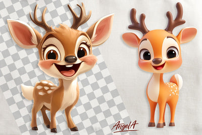 Christmas cartoon clipart, deer clipart, cute deer PNG Sublimation Angelina Semenova 