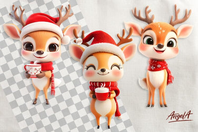 Christmas cartoon clipart, deer clipart, cute deer PNG Sublimation Angelina Semenova 