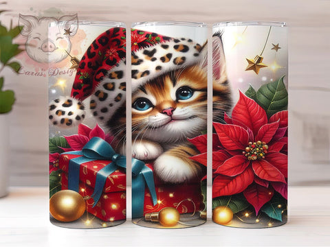 Christmas Cat 20 oz Skinny Tumbler Sublimation Design, Straight & Tapered Tumbler Png, Cute Kitten Tumbler Png, Digital Download PNG Sublimation Lara' s Designs 