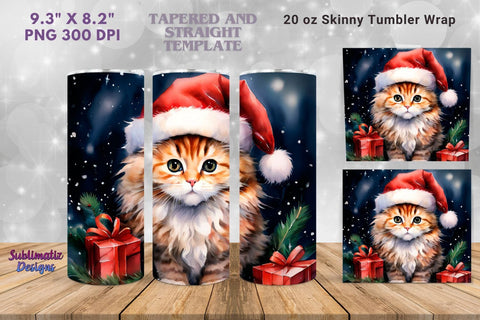 Christmas Cat 20 oz Tumbler Wrap | 20 oz Skinny Tumbler Wrap Sublimation Christmas Design Sublimation Sublimatiz Designs 