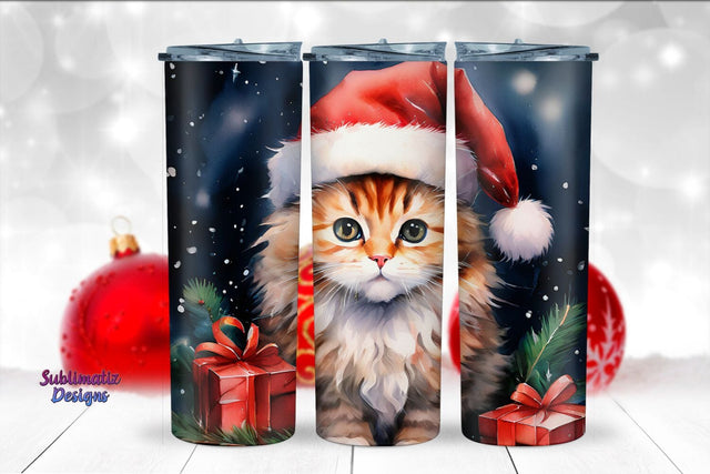 Christmas Cat 20 oz Tumbler Wrap | 20 oz Skinny Tumbler Wrap Sublimation Christmas Design Sublimation Sublimatiz Designs 