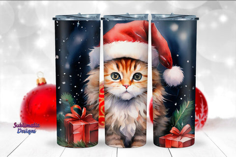Christmas Cat 20 oz Tumbler Wrap | 20 oz Skinny Tumbler Wrap Sublimation Christmas Design Sublimation Sublimatiz Designs 