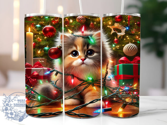 Christmas Cat 20oz Tumbler Wrap, Funny Holiday Cat, Tumbler Wrap, 20oz Sublimation, Cat Lover Gift, Holiday Drinkware, Cute Cat Decor Sublimation ToriDesigns 