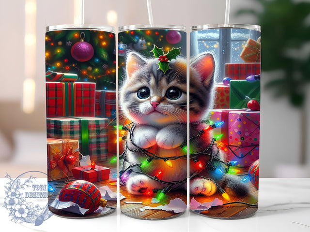 Christmas Cat 20oz Tumbler Wrap, Funny Holiday Cat, Tumbler Wrap, 20oz Sublimation, Cat Lover Gift, Holiday Drinkware, Cute Cat Decor Sublimation ToriDesigns 