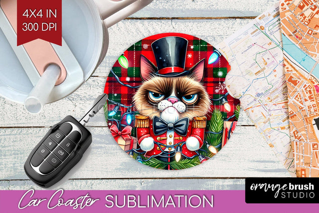 Christmas Cat Car Coaster - Funny Coaster PNG Sublimation Sublimation OrangeBrushStudio 