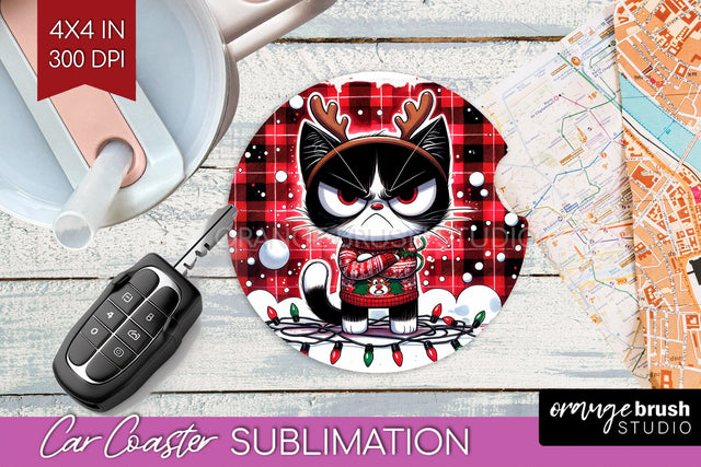 Christmas Cat Car Coaster - Funny Coaster PNG Sublimation Sublimation OrangeBrushStudio 