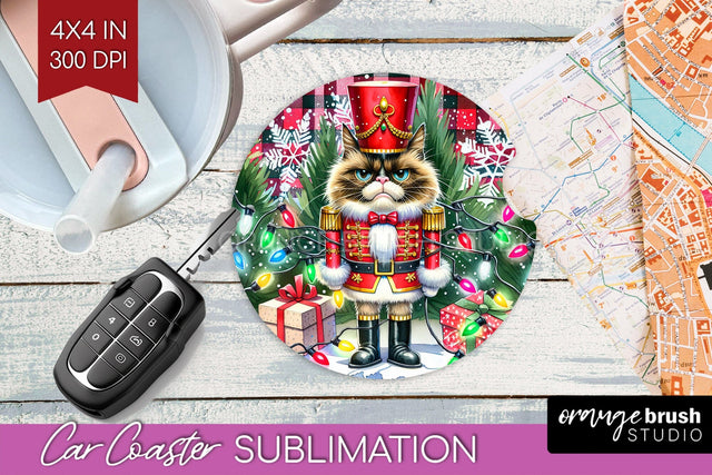 Christmas Cat Car Coaster - Funny Coaster PNG Sublimation Sublimation OrangeBrushStudio 