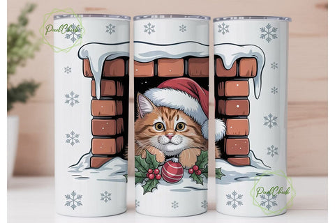 Christmas Cat Chimney 20oz Tumbler Wrap Sublimation PixelChick 