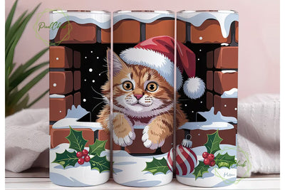 Christmas Cat Chimney 20oz Tumbler Wrap Sublimation PixelChick 