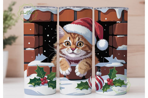 Christmas Cat Chimney 20oz Tumbler Wrap Sublimation PixelChick 