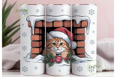 Christmas Cat Chimney 20oz Tumbler Wrap Sublimation PixelChick 