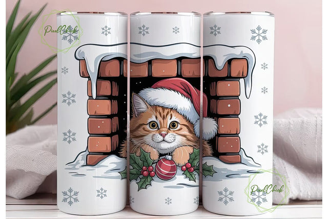 Christmas Cat Chimney 20oz Tumbler Wrap Sublimation PixelChick 