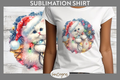 Christmas Cat Entangled in Lights T-shirt Sublimation Sublimation Sintegra 
