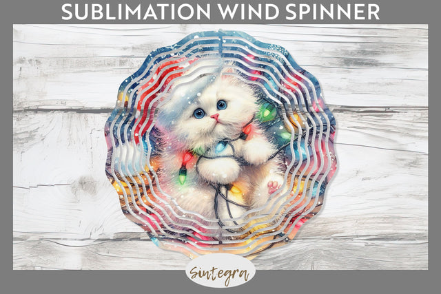Christmas Cat Entangled in Lights Wind Spinner Sublimation Sublimation Sintegra 