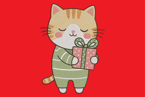 Christmas Cat Gift Embroidery Design Embroidery/Applique DESIGNS designartist 