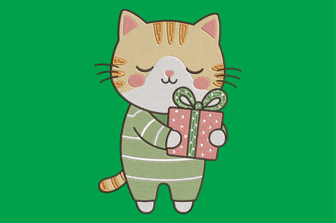 Christmas Cat Gift Embroidery Design Embroidery/Applique DESIGNS designartist 