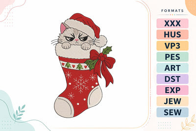 Christmas Cat in Stocking Machine Embroidery Design Embroidery/Applique DESIGNS sg embroidery 