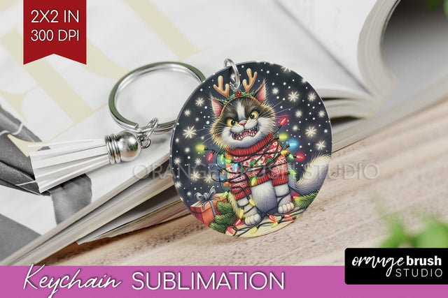Christmas Cat Keychain PNG - Funny Keychain Sublimation Sublimation OrangeBrushStudio 