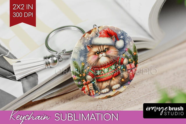 Christmas Cat Keychain PNG - Funny Keychain Sublimation Sublimation OrangeBrushStudio 