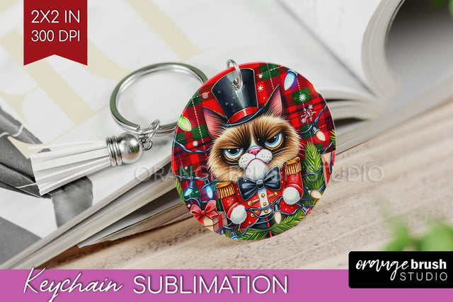 Christmas Cat Keychain PNG - Funny Keychain Sublimation Sublimation OrangeBrushStudio 