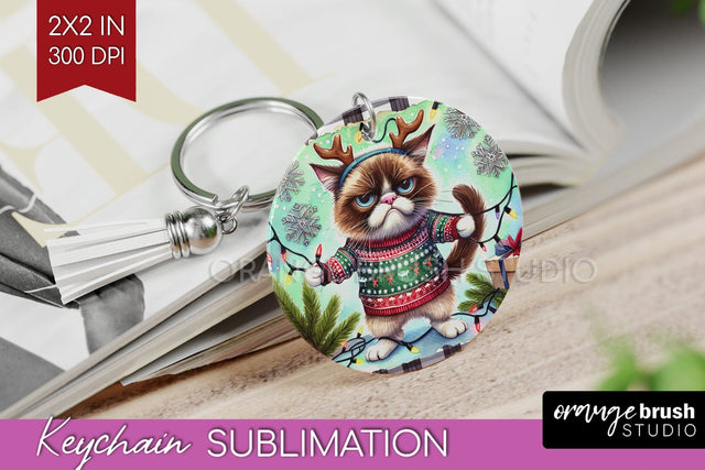 Christmas Cat Keychain PNG - Funny Keychain Sublimation Sublimation OrangeBrushStudio 