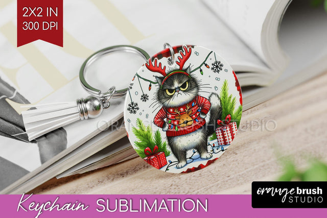Christmas Cat Keychain PNG - Funny Keychain Sublimation Sublimation OrangeBrushStudio 